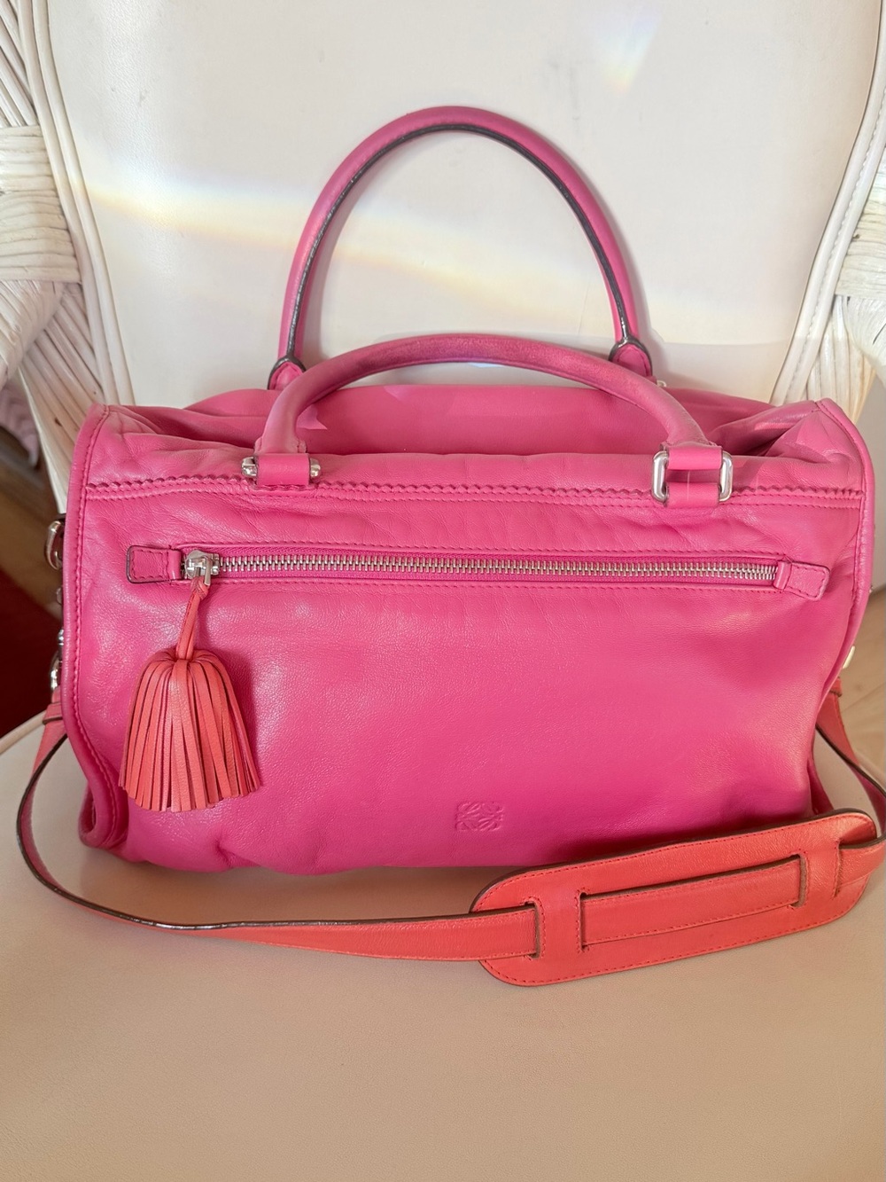 Loewe Hot Pink Leather Shoulder Bag with Tassel